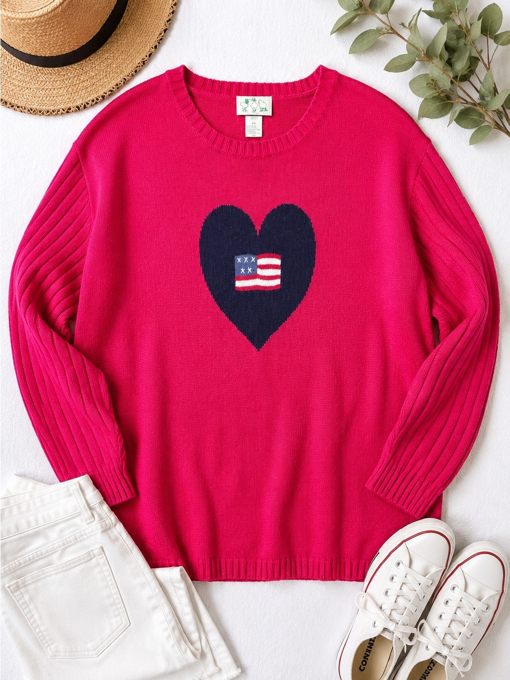 Vintage Americana Cottagecore The Quacker Factory Heart Sweater Red Plus 2X F37